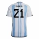 Maillot de Foot Argentine Paulo Dybala #21 Coupe Du Monde 2022 Domicile Homme
